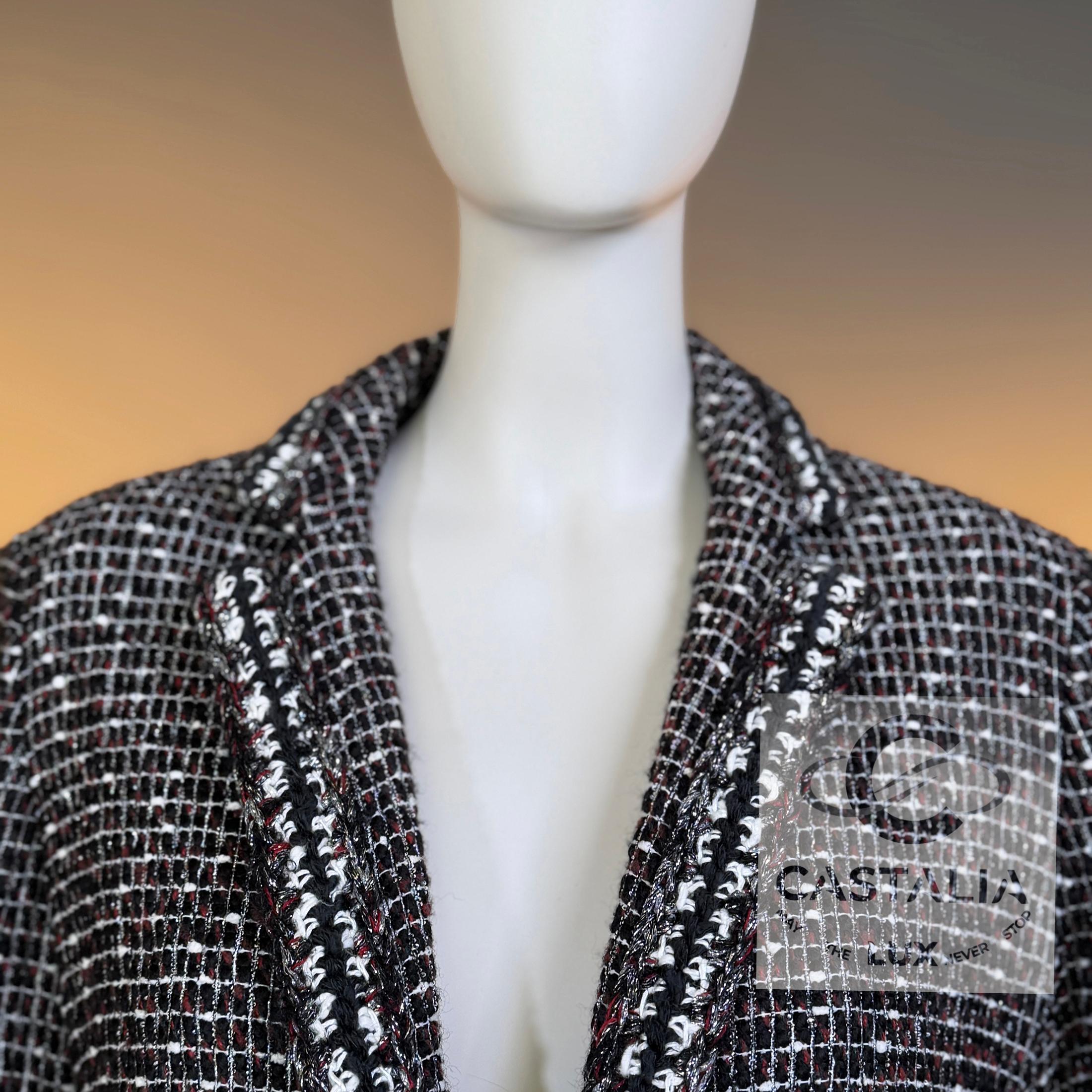 CHANEL Georgia Jagger Style Black Tweed Jacket 36 FR For Sale 4