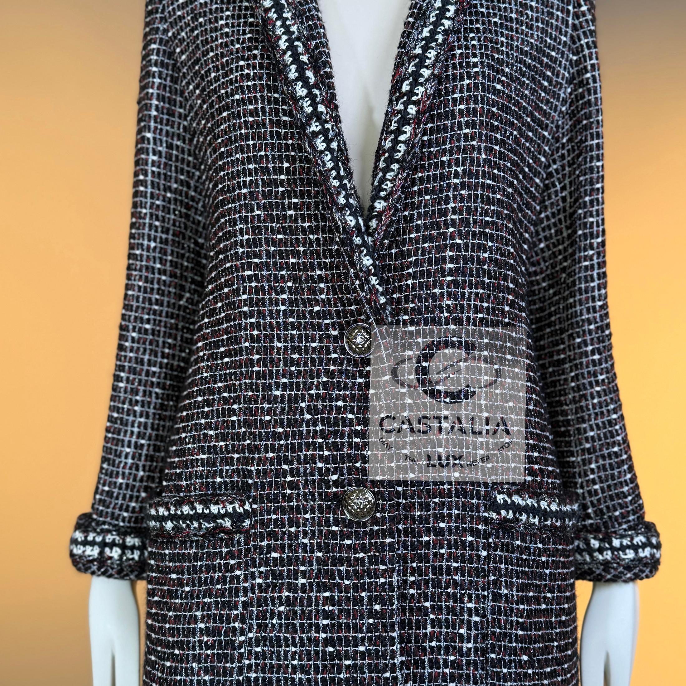 CHANEL Georgia Jagger Style Black Tweed Jacket 36 FR For Sale 5