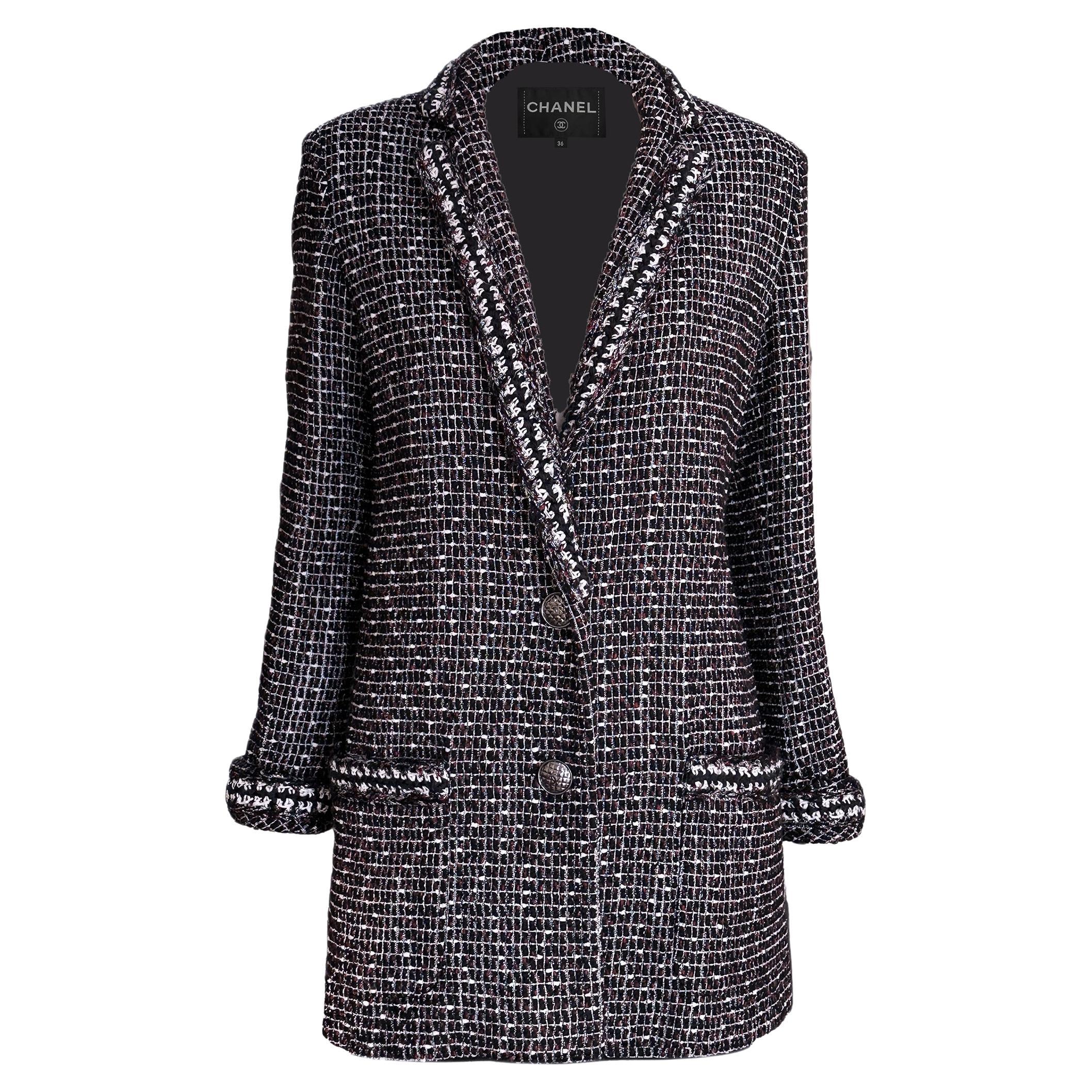 Chanel Georgia Jagger Giacca in tweed nero 36 FR in vendita