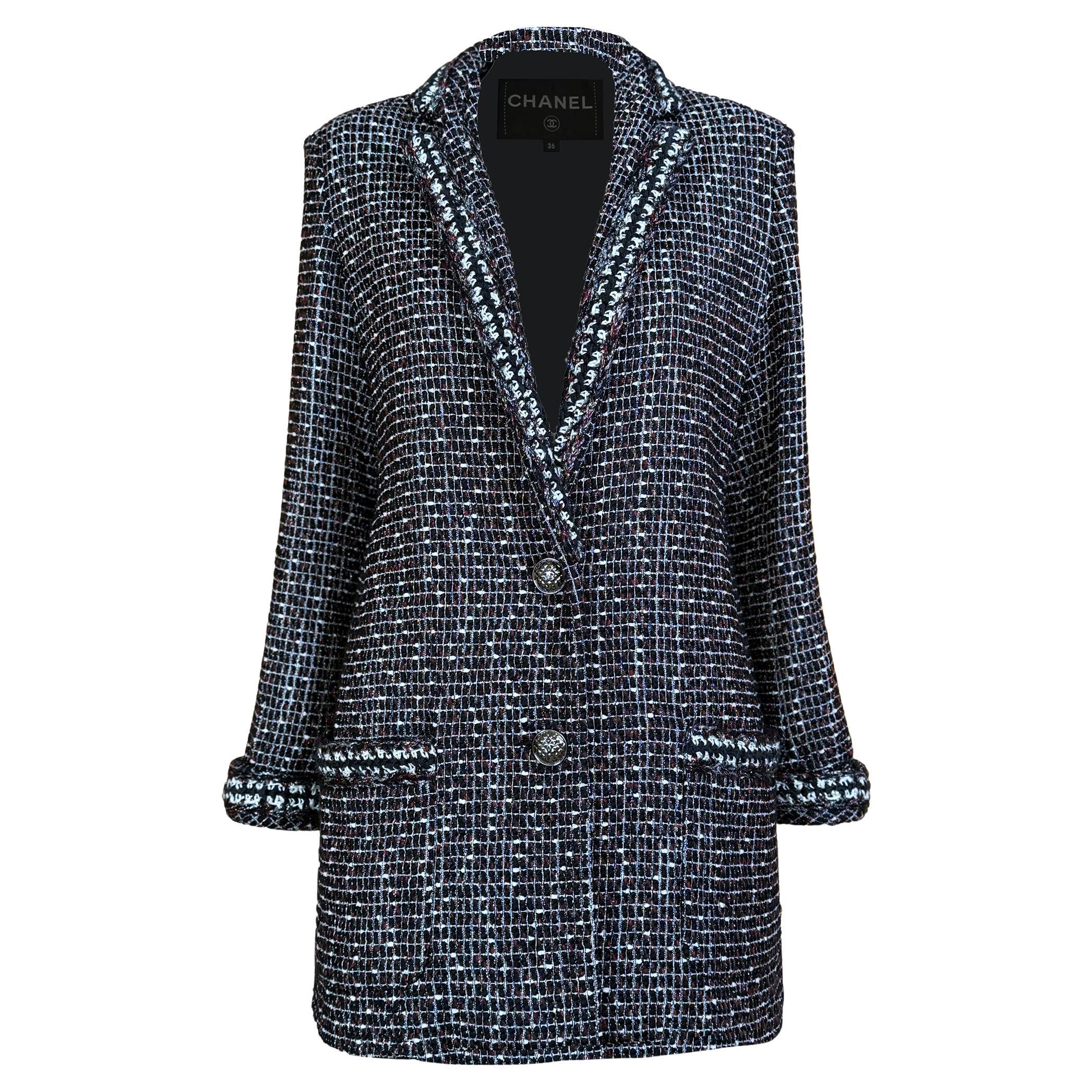 CHANEL Georgia Jagger Style Black Tweed Jacket 36 FR