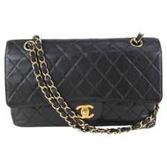 Vintage Chanel GHW Black x Gold Caviar Leather Medium Classic Double Flap 915ca66