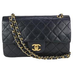 Vintage Chanel GHW Dark Navy Blue Quilted Lambskin Small Double Flap Bag 817ca39