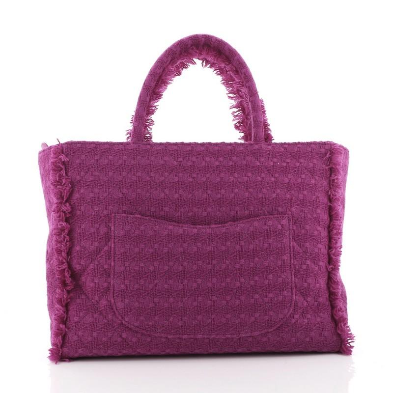 Purple Chanel Giant Logo Shopping Bag Quilted Tweed Large
