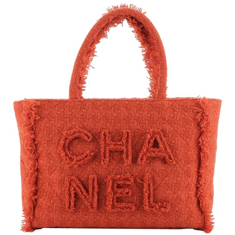 CHANEL Tweed Quilted CC Shopping Tote Pink Orange 1210820