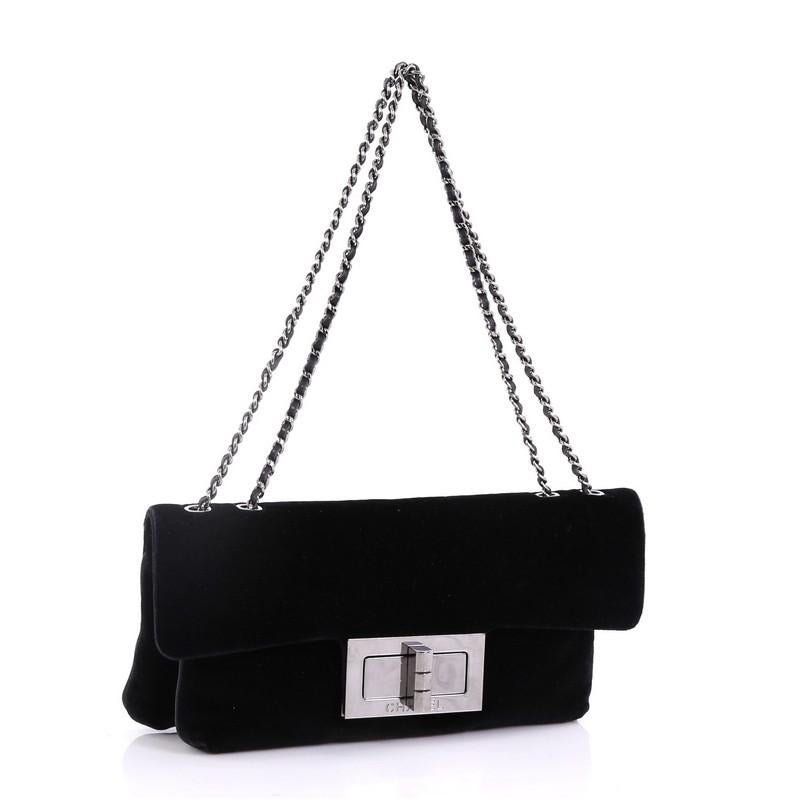 Black Chanel Giant Mademoiselle Lock Chain Shoulder Bag Velvet Medium