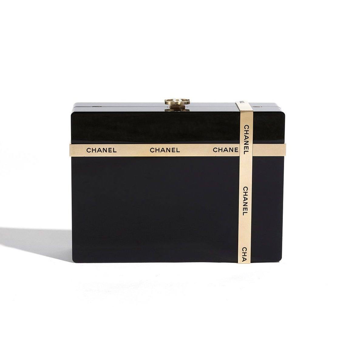 Chanel Gift Box Minaudière Black Plexiglass GHW In Excellent Condition For Sale In London, GB