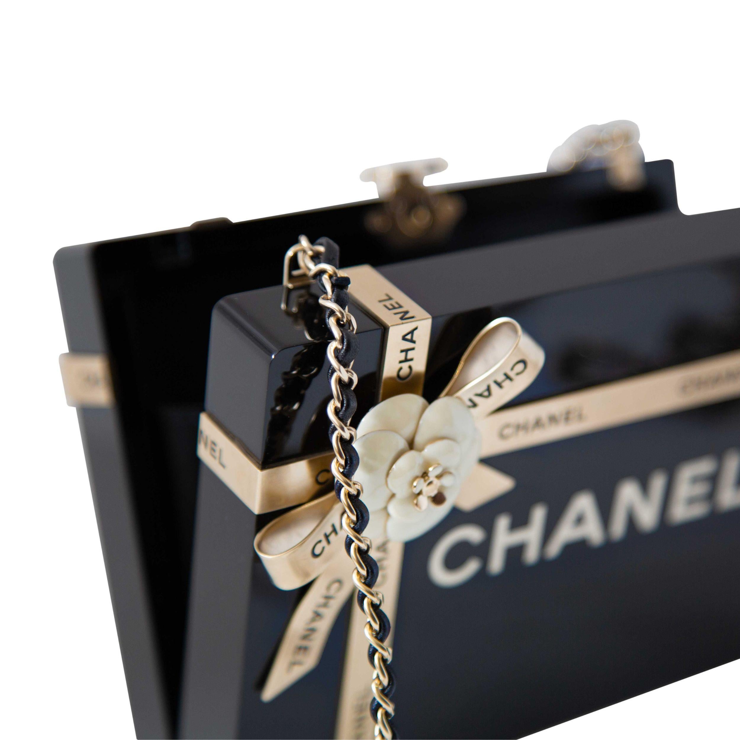 Chanel Gift Box Minaudière Black Plexiglass GHW For Sale 2