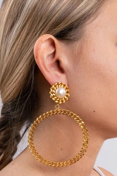 Chanel Gilded Metal Earrings Composed of Curb Chain
