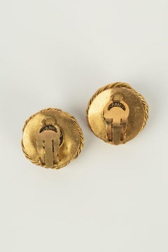 Chanel Gilded Metal Nest Earrings Centered of a Pearly Cabochon, 1984