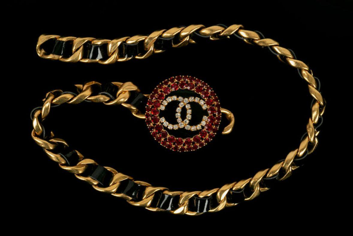 Brown Chanel Gilded Metal, Patent Leather and Strass Belt, 1995