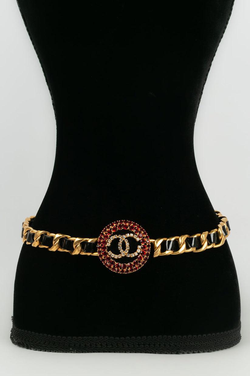 Women's Chanel Gilded Metal, Patent Leather and Strass Belt, 1995