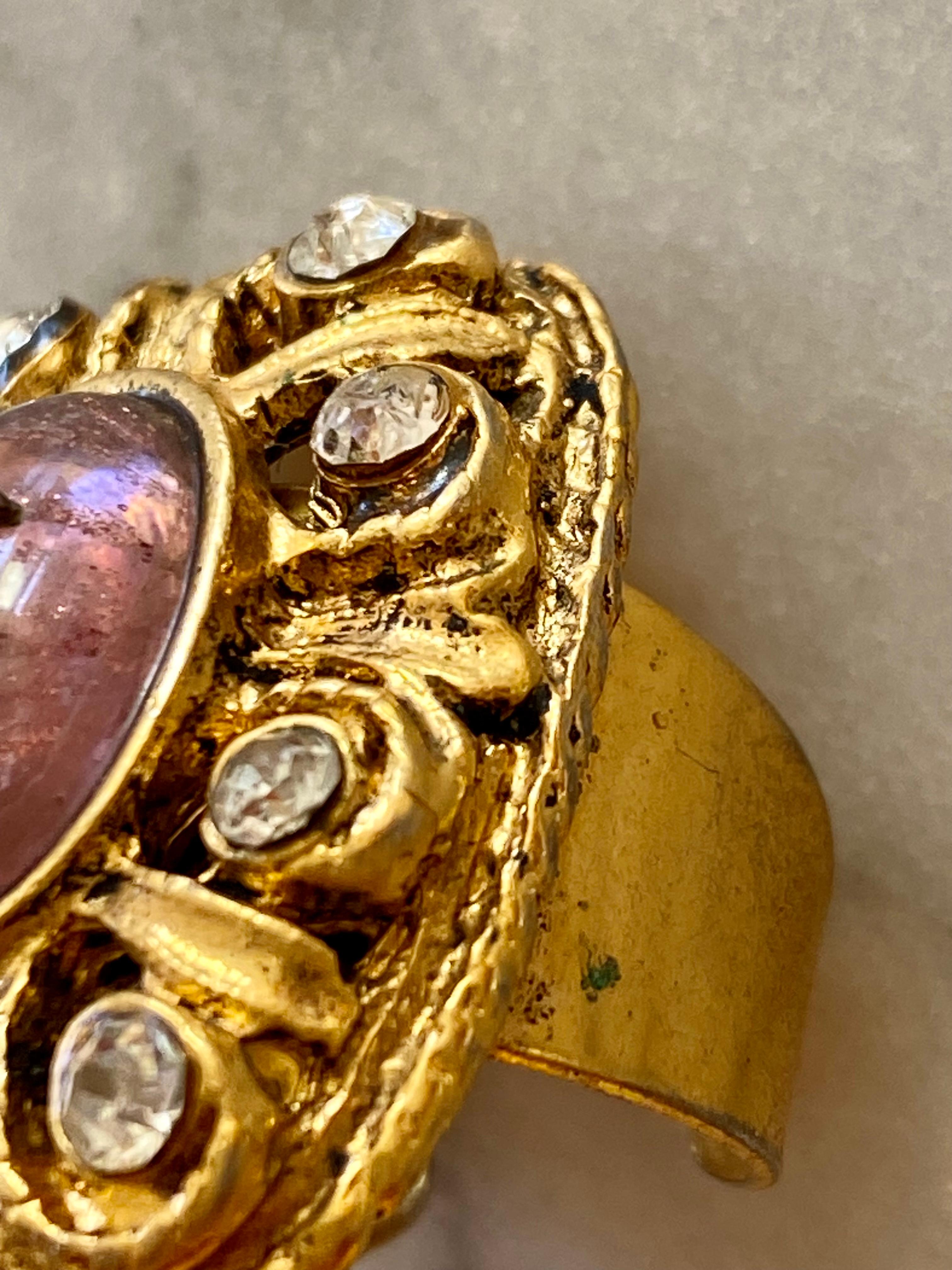 Chanel Gilt Gold Rings with Purple Cabuchon CC, France, 1960 In Good Condition In Denia, VC