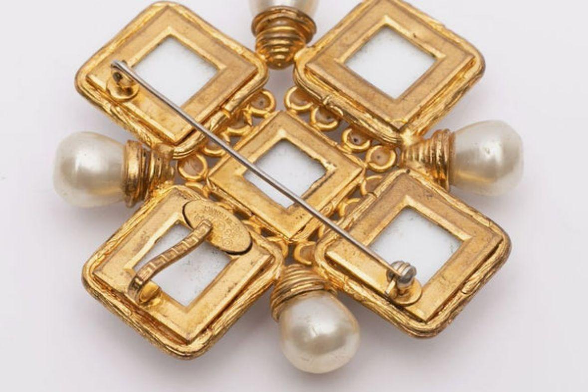 Chanel Gilted Metal and Glass Paste Cross Brooch 1
