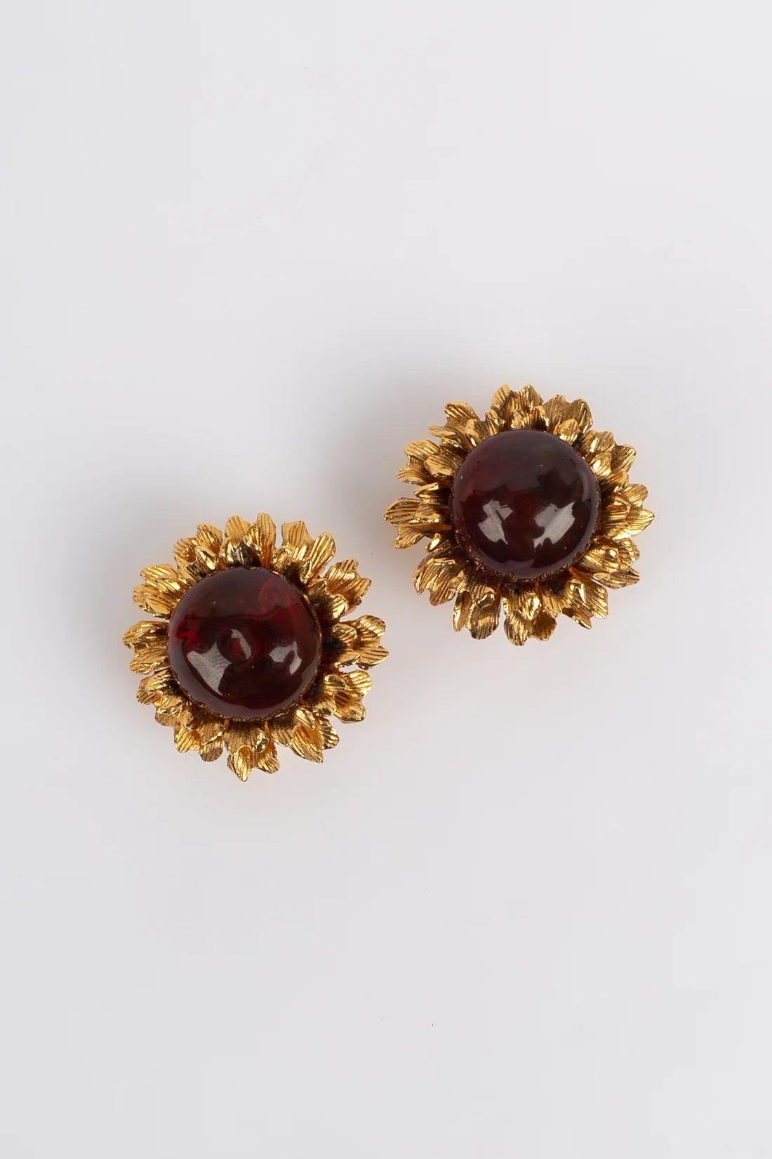 Romantic Chanel Gilt Metal and Glass Paste Cabochon Earrings For Sale