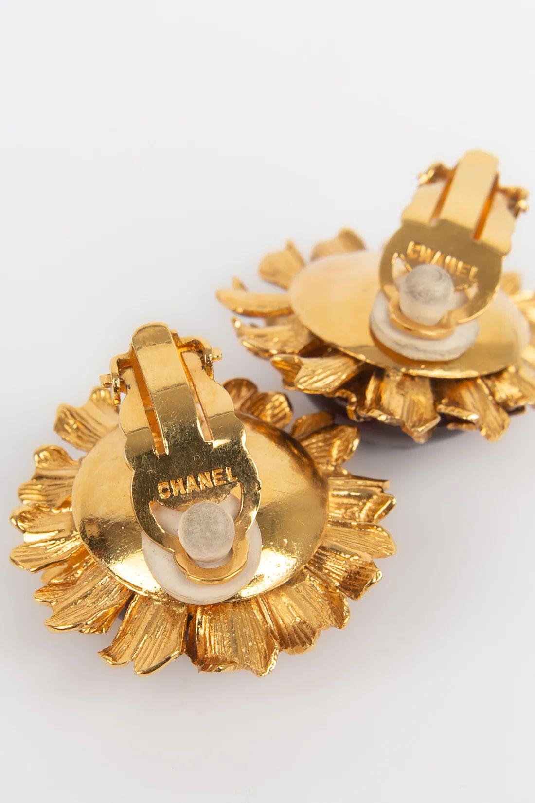 Women's Chanel Gilt Metal and Glass Paste Cabochon Earrings For Sale