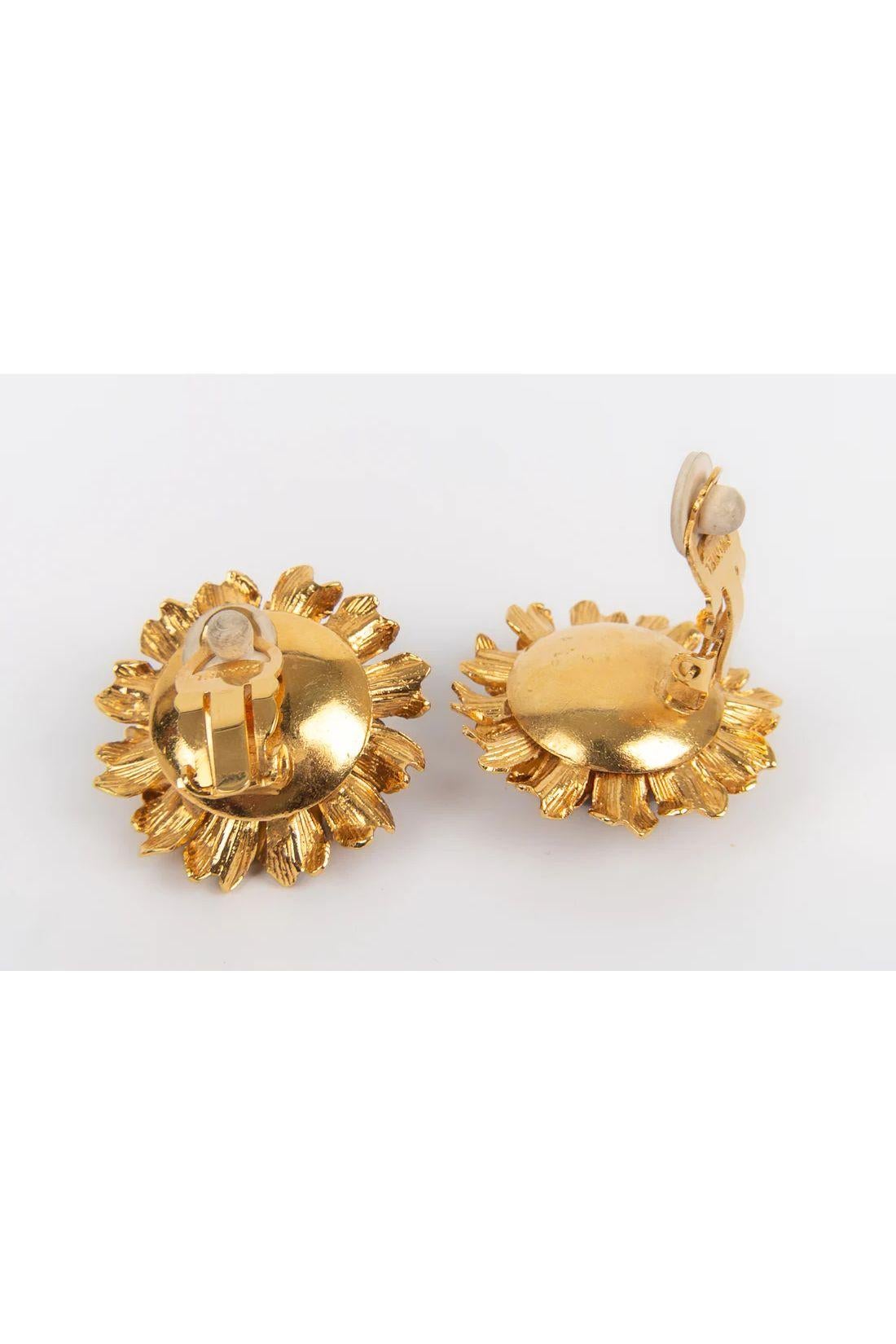 Chanel Gilt Metal and Glass Paste Cabochon Earrings For Sale 1