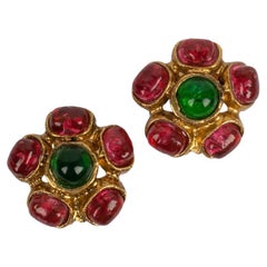 Chanel gilt Metal and Glass Paste Earrings