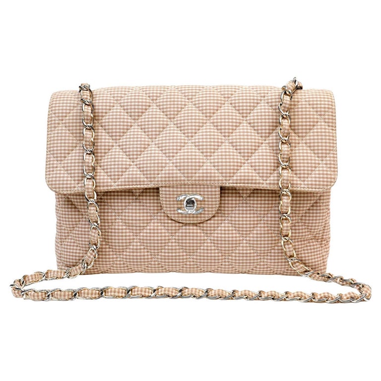 Chanel Gingham Fabric Maxi Flap Bag For Sale at 1stDibs