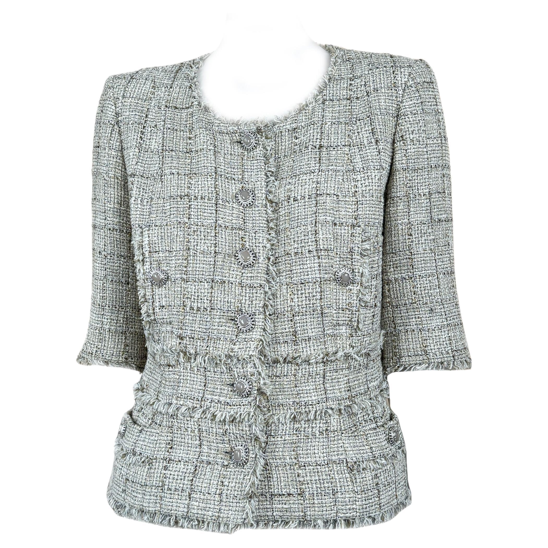 Chanel Gisele Bundchen Style Jewel Buttons Tweed Jacket 38 FR For Sale