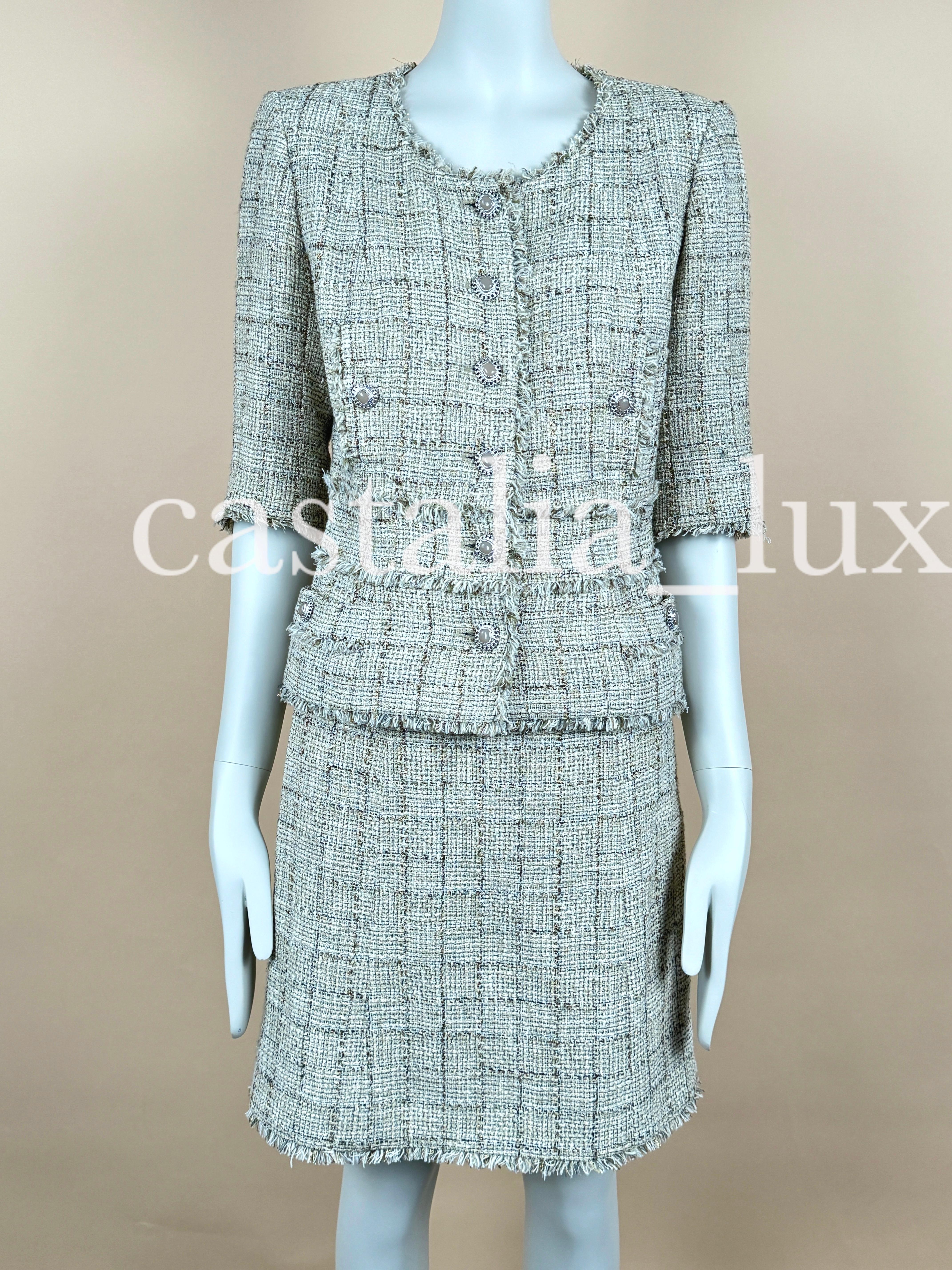 Chanel Gisele Bundchen Style Jewel Buttons Tweed Suit For Sale 3