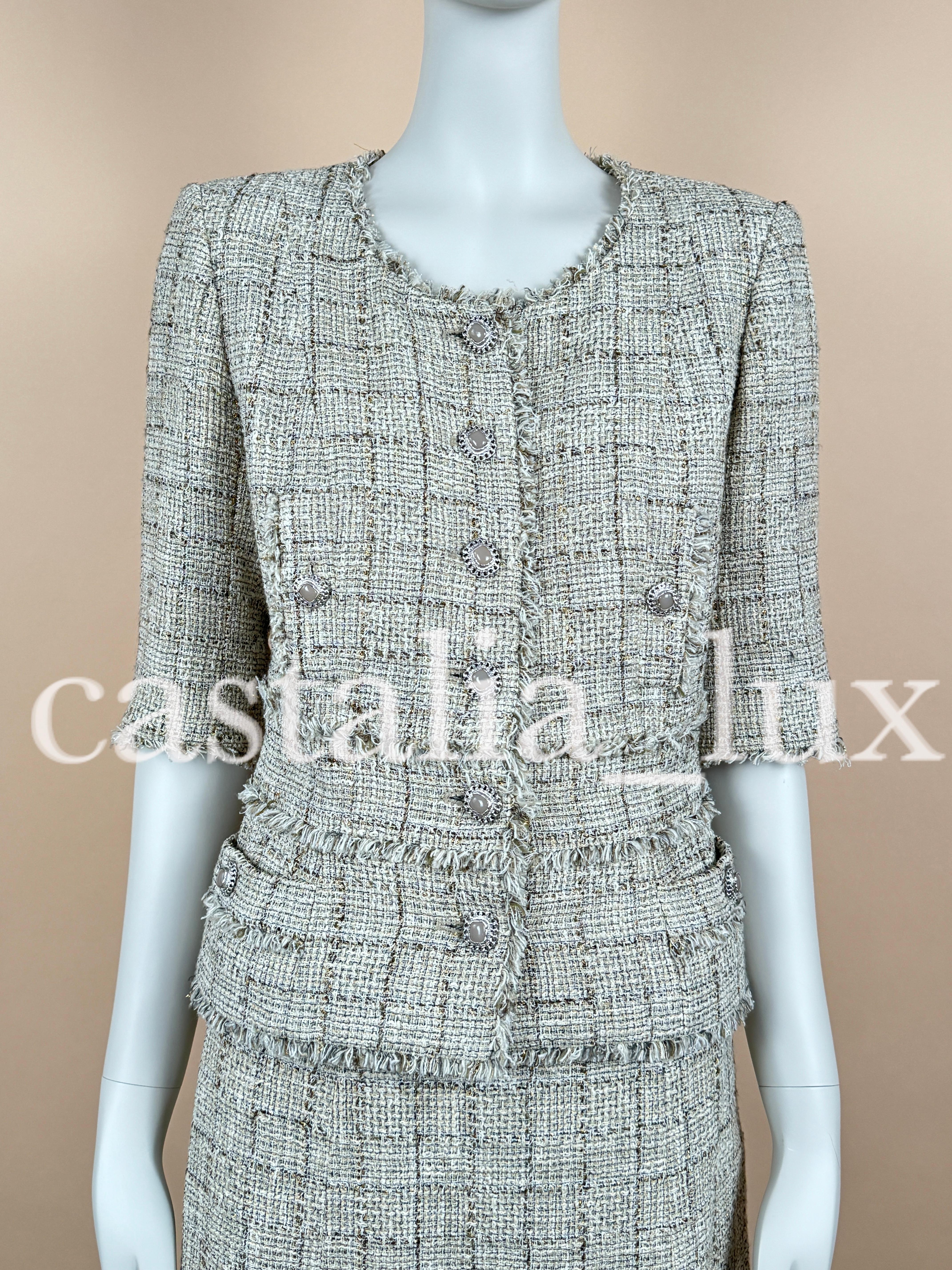 Chanel Gisele Bundchen Style Jewel Buttons Tweed Suit For Sale 4