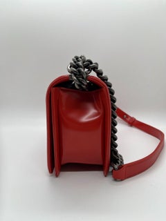 CHANEL Glazed Calfskin Medium Boy Flap Bag Red Ruthenium HW
