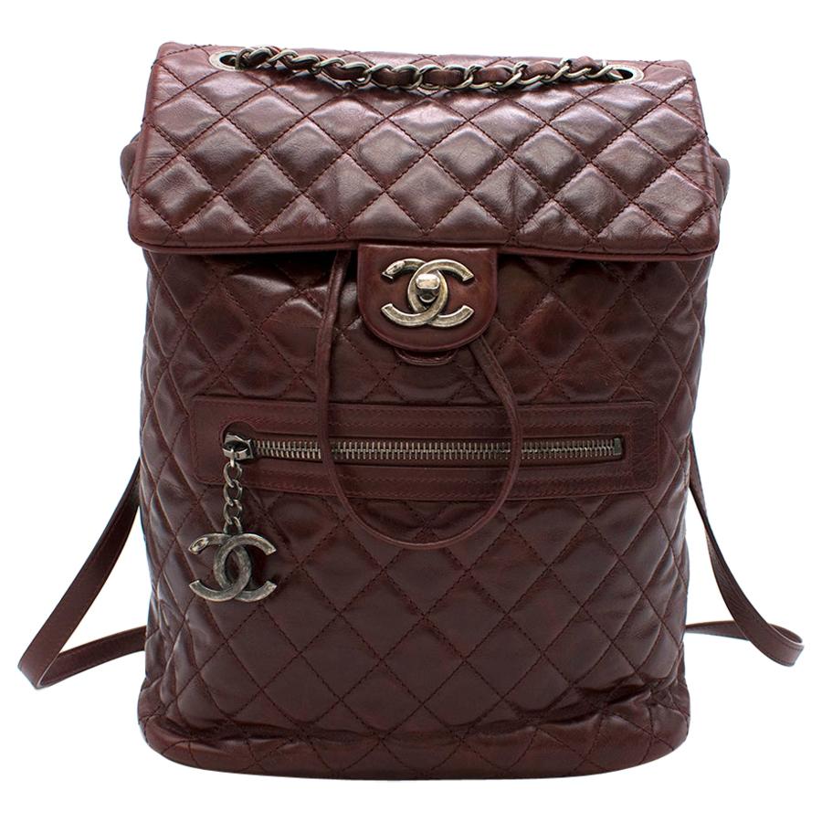 Chanel Glazed Calfskin Quilted Salzburg Backpack in Burgundy For Sale