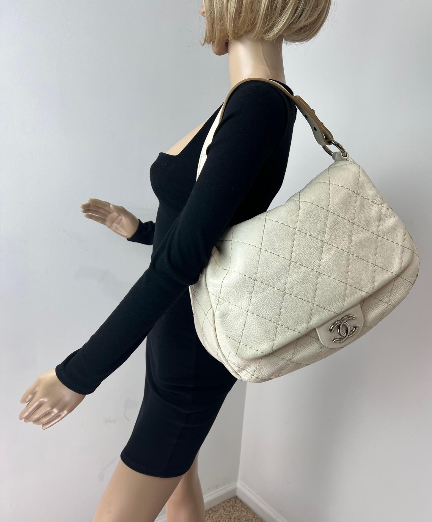Chanel Glazed Calfskin Stitched XL on the road White Flap 6
