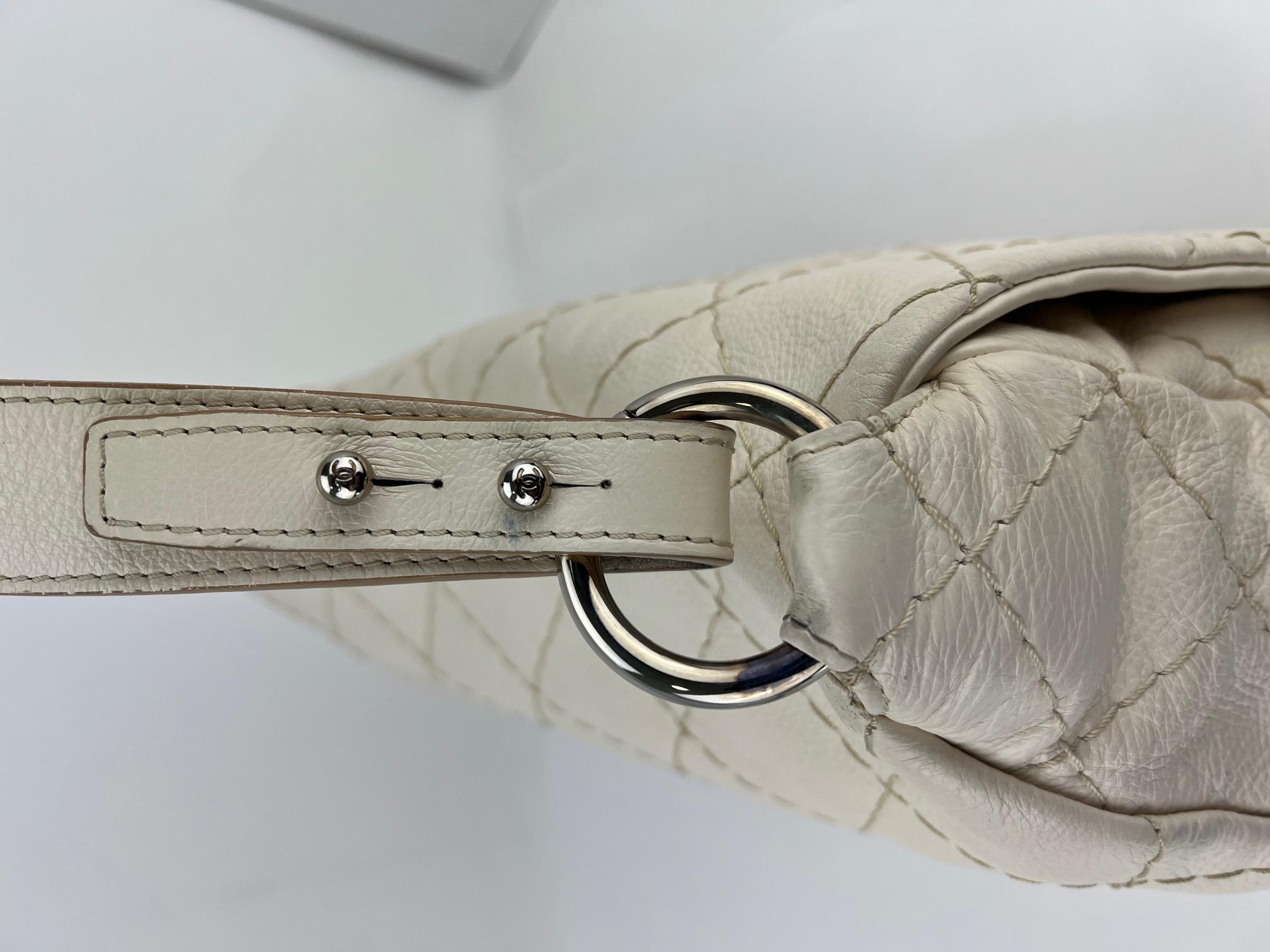 Chanel Glazed Calfskin Stitched XL on the road White Flap 7