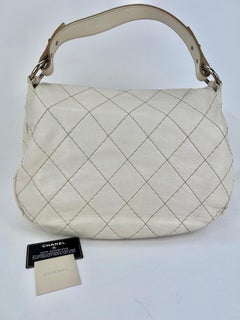 Chanel Glazed Calfskin Stitched XL on the road White Flap