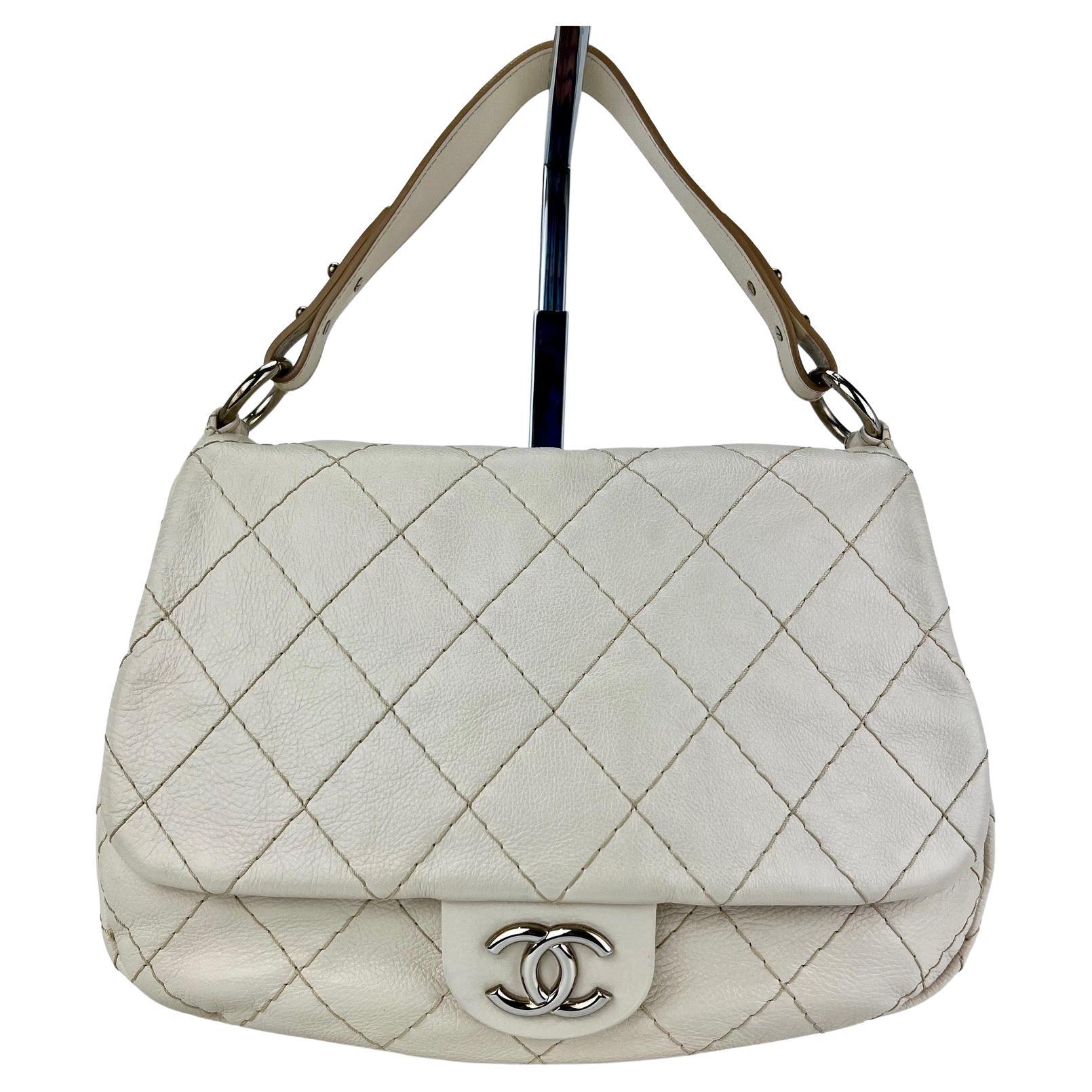 Chanel Glazed Calfskin Stitched XL on the road White Flap at 1stDibs