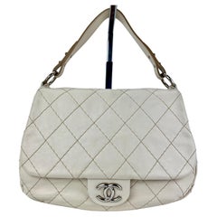 Chanel Glazed Calfskin Stitched XL on the road White Flap 