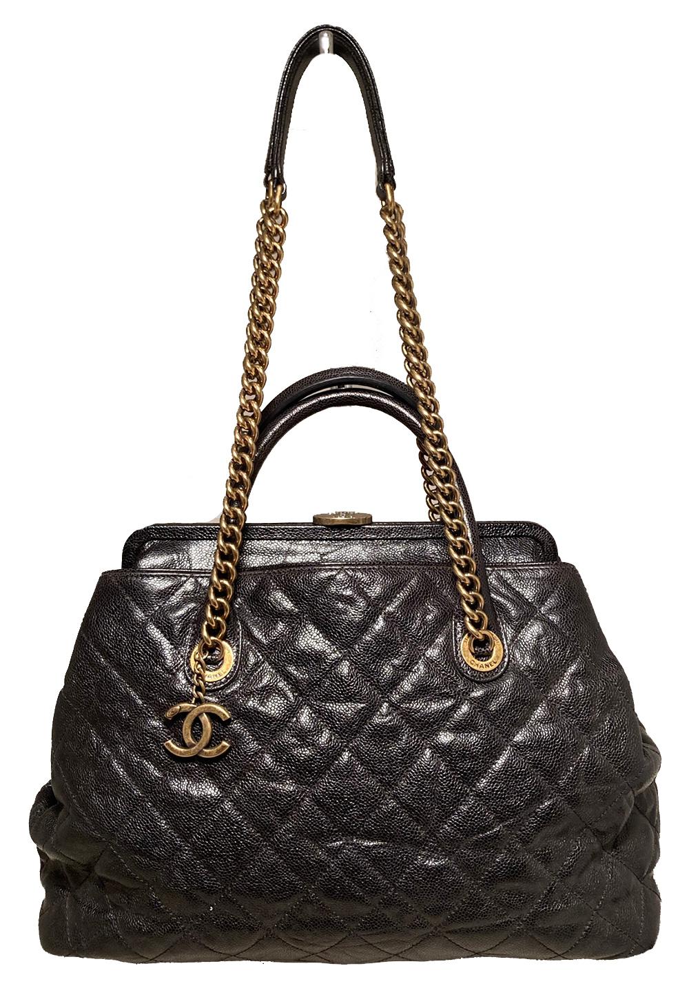 Women's Chanel Glazed Caviar Large Frame Tote Bag For Sale
