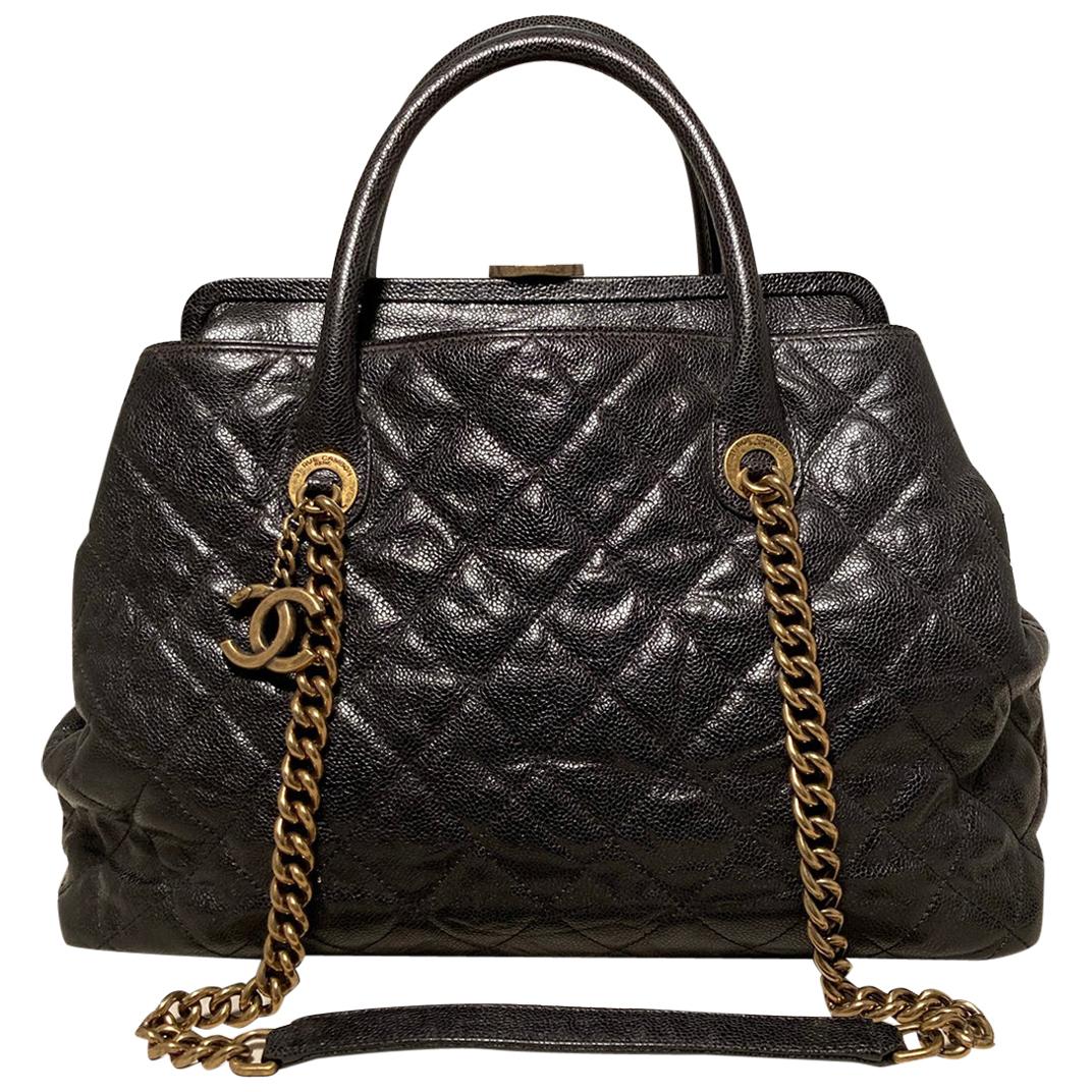Chanel Black Glazed Chain Large Tote Bag at 1stDibs