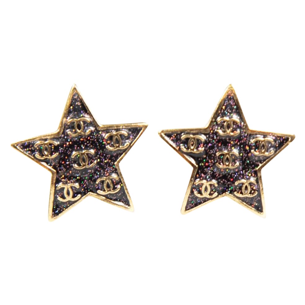 Chanel Glitter CC Logo Star Earrings