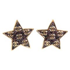 Chanel Glitter CC Logo Star Earrings