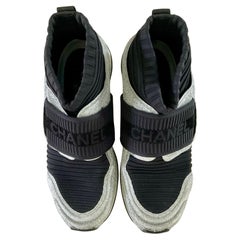 CHANEL Glitter CC Stretch Fabrik Sock Sneakers Schwarz Silber