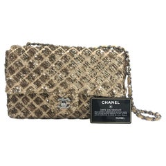 Chanel Glitter Flap Bag Medium Gold Glitter Sequins and Fabric