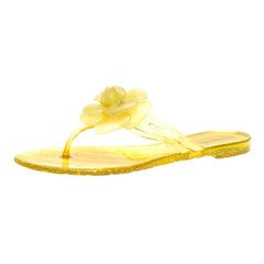 Chanel Glitter Jelly CC Camellia Flat Sandals Size 37