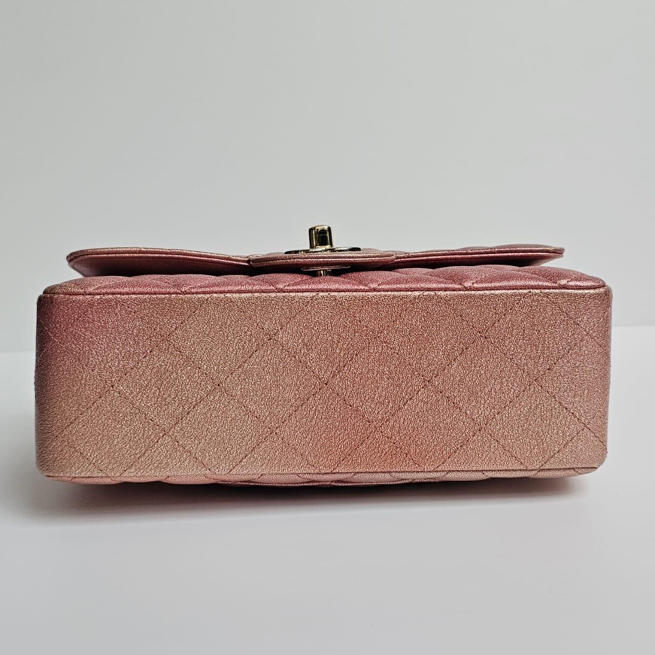Chanel Glitter Ombre Pink Orange Lambskin Quilted Mini Rectangle Flap Bag For Sale 6