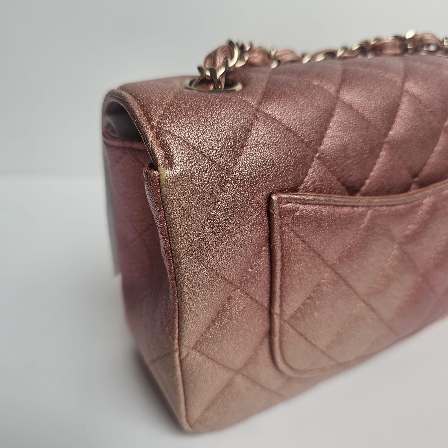 Chanel Glitter Ombre Pink Orange Lambskin Quilted Mini Rectangle Flap Bag For Sale 8