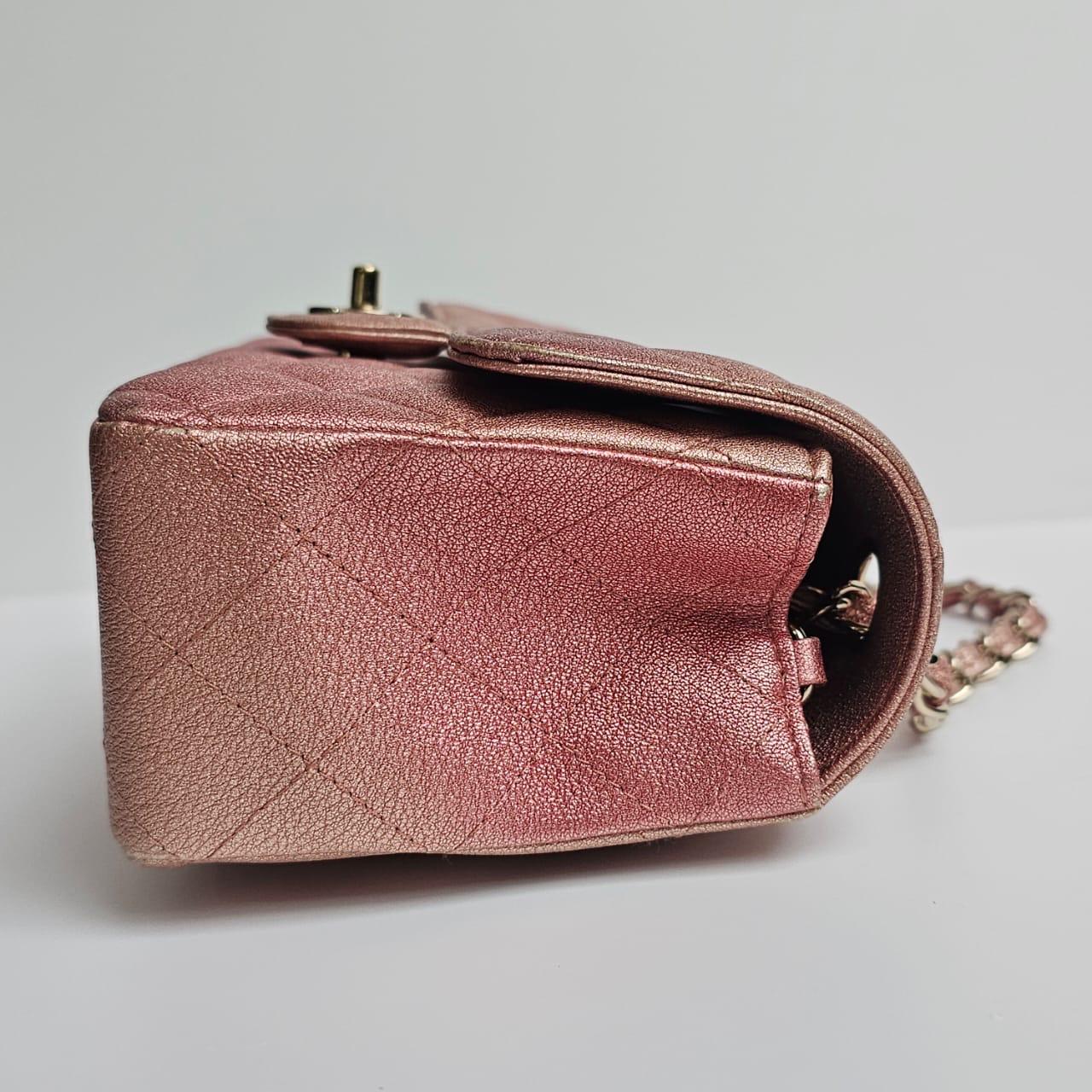 Chanel Glitter Ombre Pink Orange Lambskin Quilted Mini Rectangle Flap Bag For Sale 9