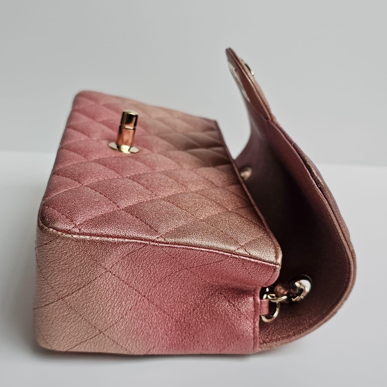Chanel Glitter Ombre Pink Orange Lambskin Quilted Mini Rectangle Flap Bag For Sale 11