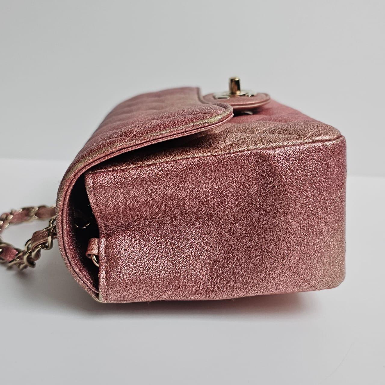 Chanel Glitter Ombre Pink Orange Lambskin Quilted Mini Rectangle Flap Bag For Sale 12