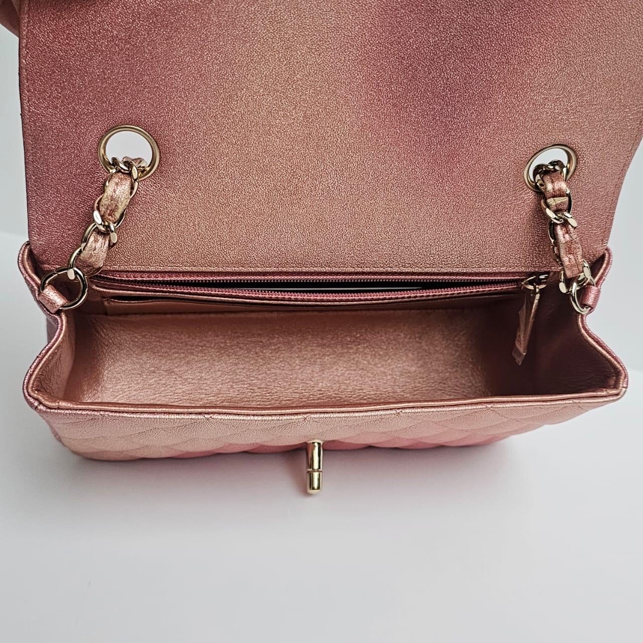 Chanel Glitter Ombre Pink Orange Lambskin Quilted Mini Rectangle Flap Bag For Sale 13