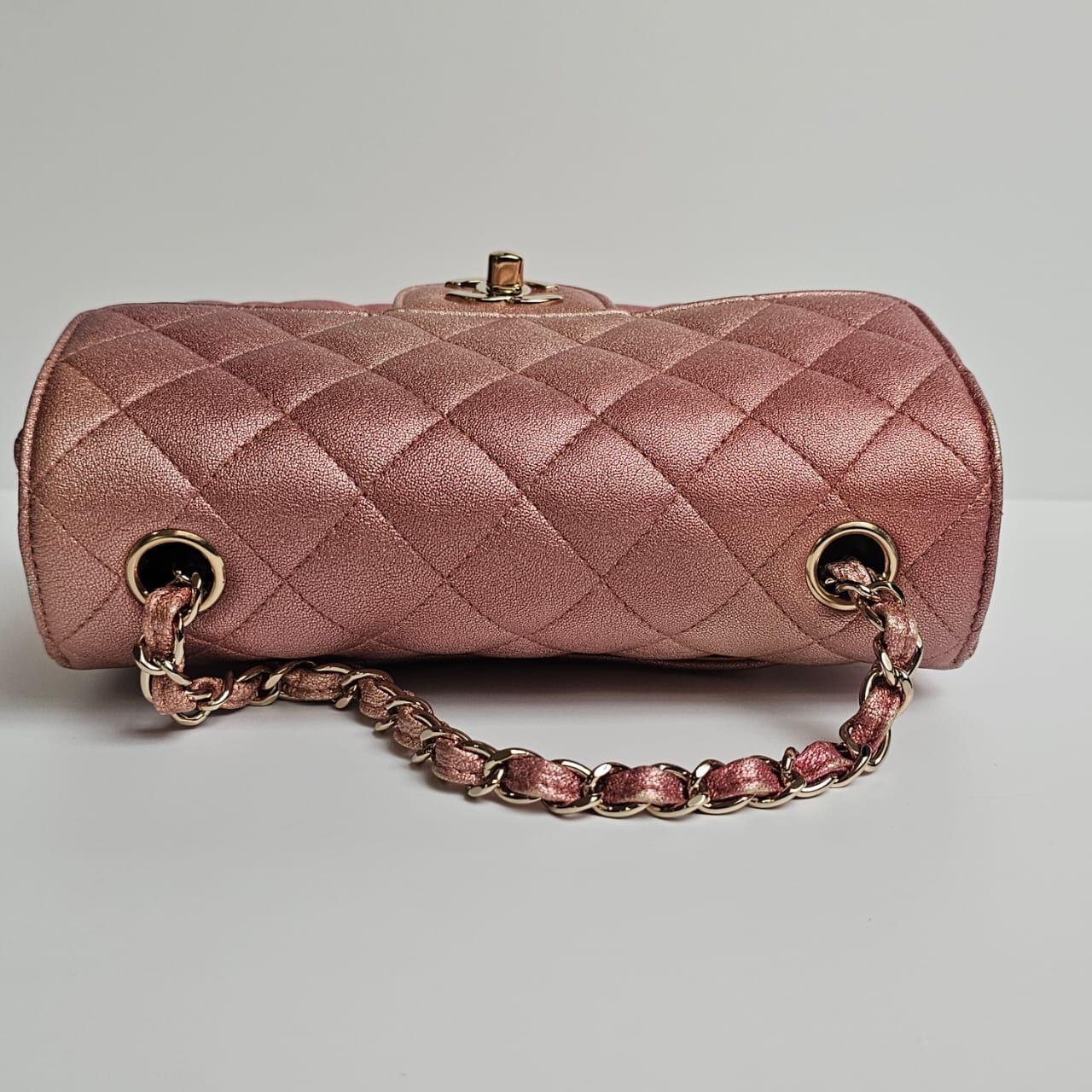 Chanel Glitter Ombre Pink Orange Lambskin Quilted Mini Rectangle Flap Bag For Sale 15