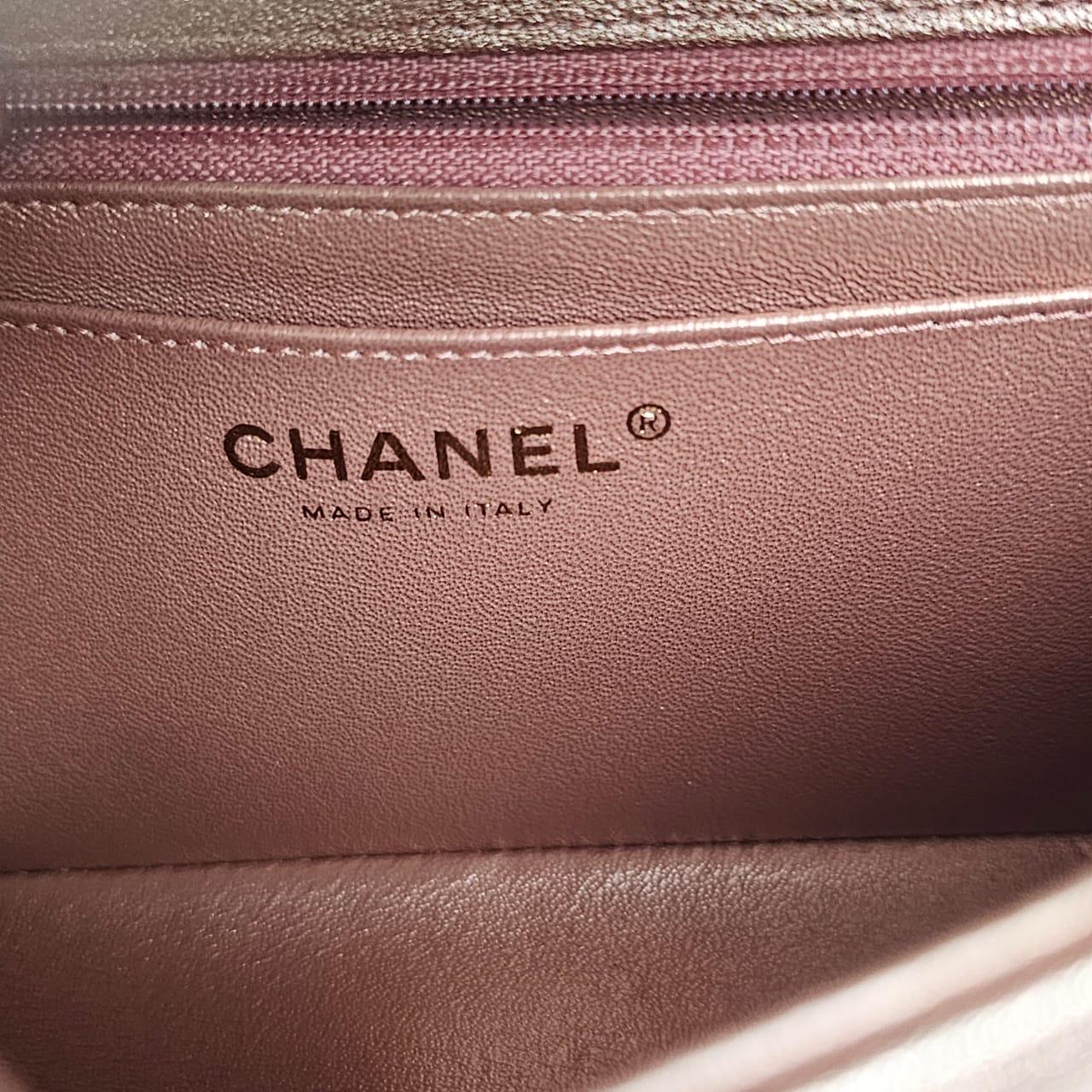 Brown Chanel Glitter Ombre Pink Orange Lambskin Quilted Mini Rectangle Flap Bag For Sale