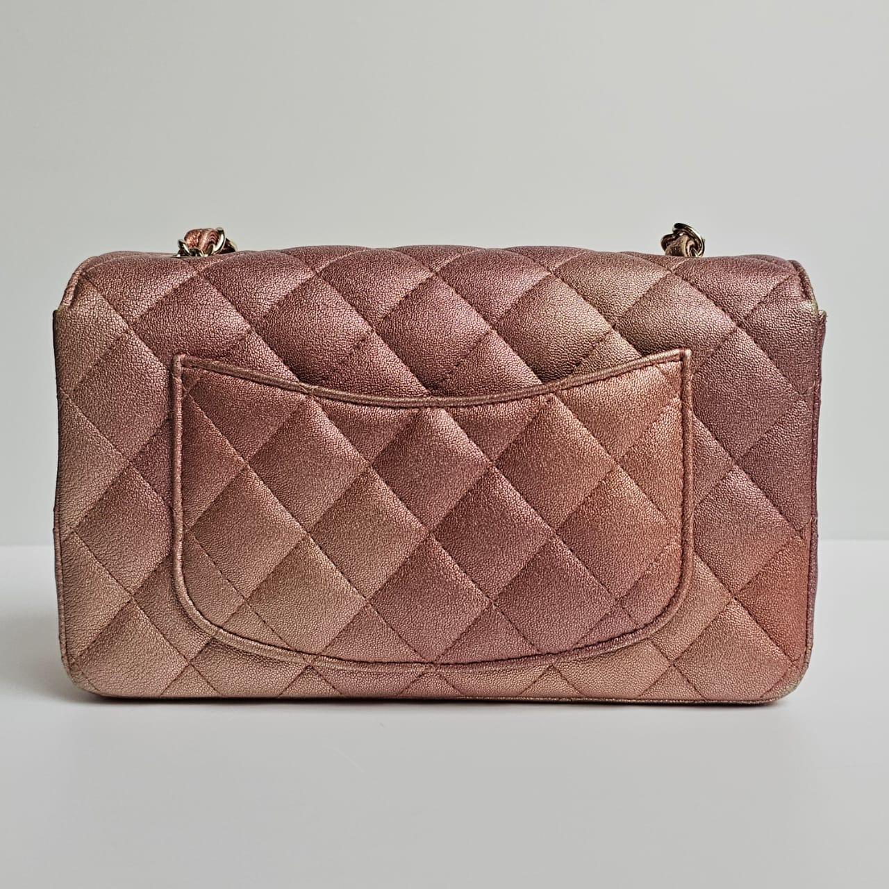 Chanel Glitter Ombre Pink Orange Lambskin Quilted Mini Rectangle Flap Bag In Good Condition For Sale In Jakarta, Daerah Khusus Ibukota Jakarta