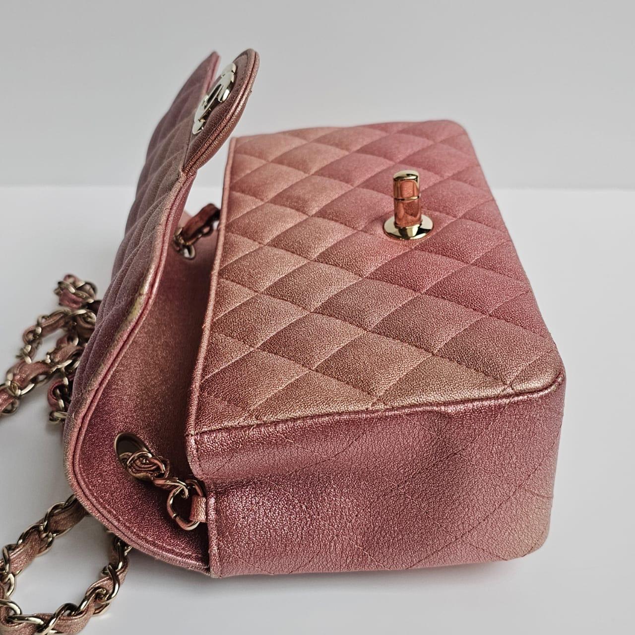 Chanel Glitter Ombre Pink Orange Lambskin Quilted Mini Rectangle Flap Bag For Sale 3