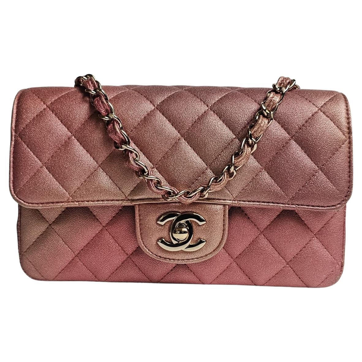 Chanel Glitter Ombre Pink Orange Lambskin Quilted Mini Rectangle Flap Bag For Sale